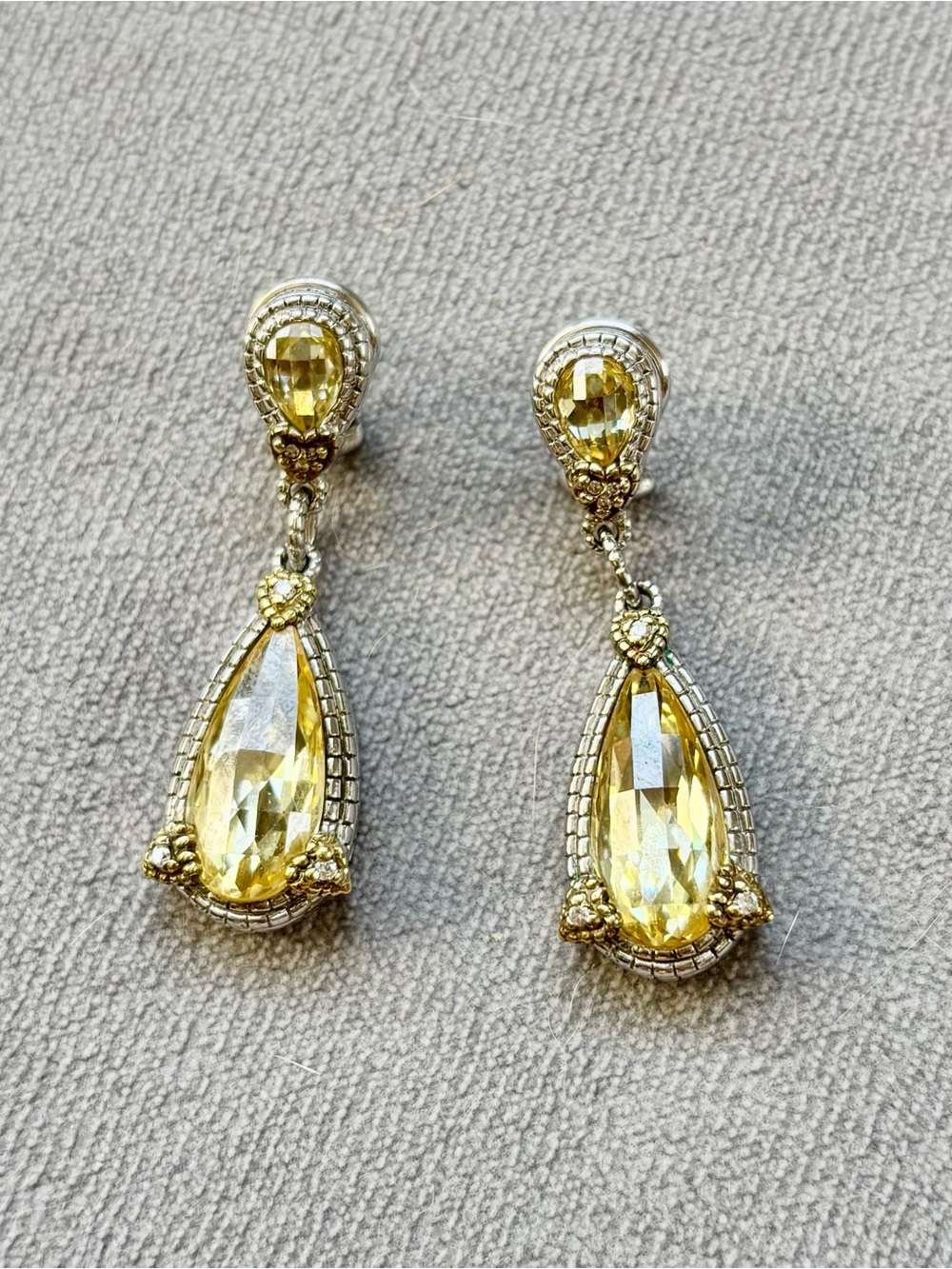 RARE Judith Ripka Canary Quartz/diamond Teardrop Drop Earrings - Women Jewelry